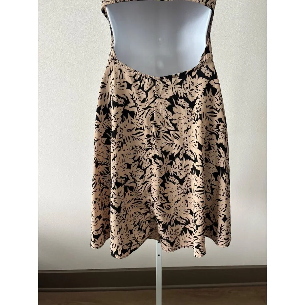 Y2K Floral Mini Dress M Skater Tie Front Back Cutout Festival Boho Chic Resort - Picture 12 of 13